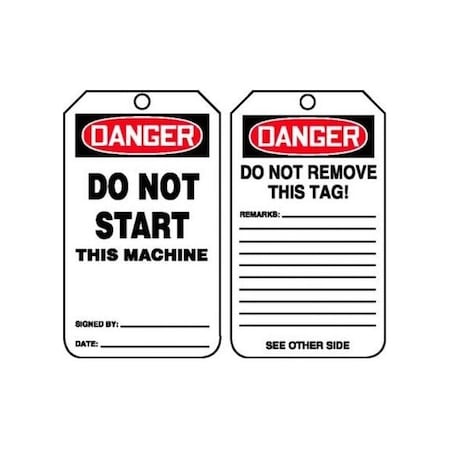 Accuform Safety Tags, DANGER DO NOT START THIS MACHINE, 5.75in x 3.25in, RP-Plastic, 5PK MDT225PTM